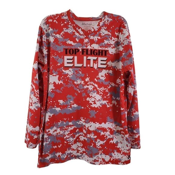 Top Flight ELITE Men’s Red Camo Performance Long Sleeve Jersey Shirt - Medium - Picture 5 of 12